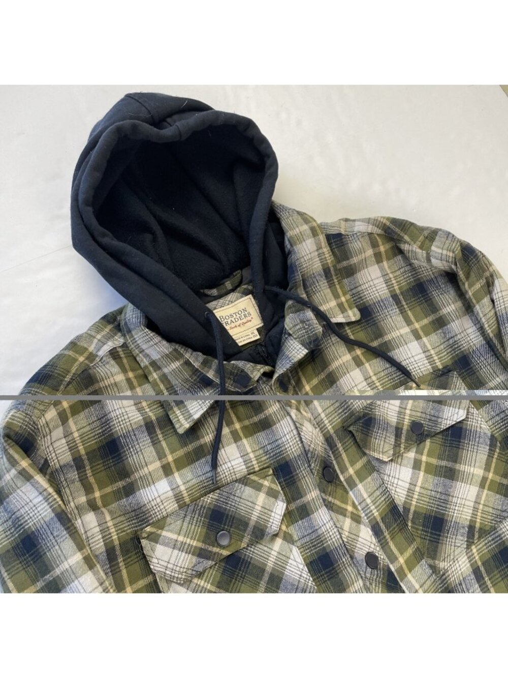Boston Traders Flannel Shirt Jacket Men's XXL Quilt Lined Shacket Hooded